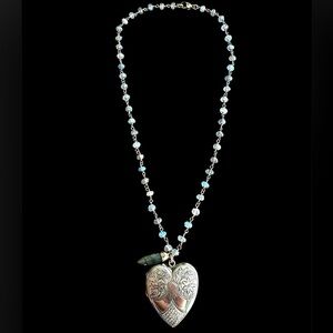 Victorian Gold Filled Heart Locket Labradorite Vintage Fusion Necklace